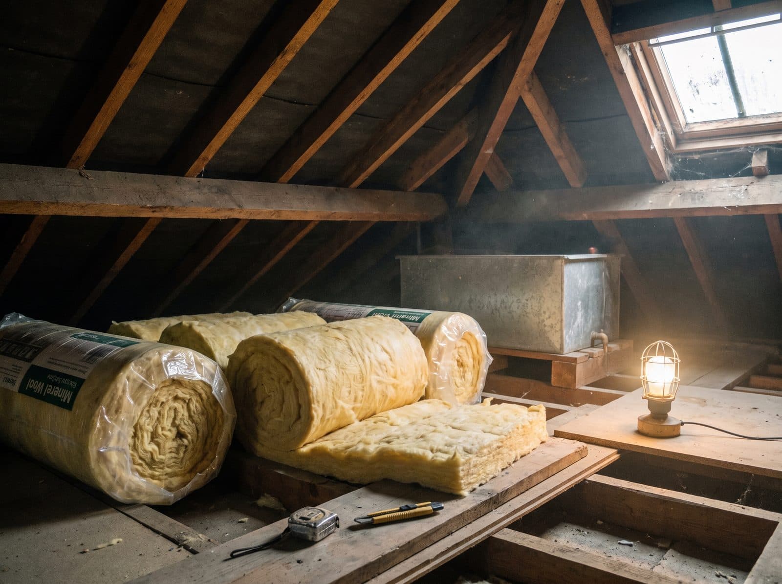 Knauf loft roll insulation installed in a roof space